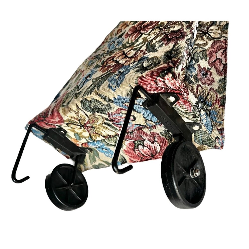Vintage Floral Tapestry Rolling Shopping Bag 12" x 6.75" x 26.5" Granny Core - Picture 4 of 16